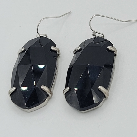 Kendra Scott Esme Earrings Black Silver Tone #860 - Picture 2 of 9